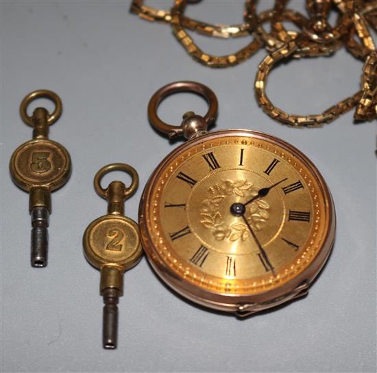 Swiss 9ct gold fob watch & chain(-)